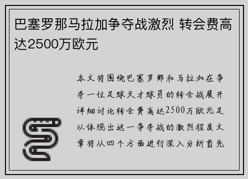 巴塞罗那马拉加争夺战激烈 转会费高达2500万欧元