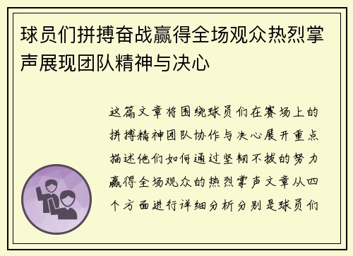 球员们拼搏奋战赢得全场观众热烈掌声展现团队精神与决心